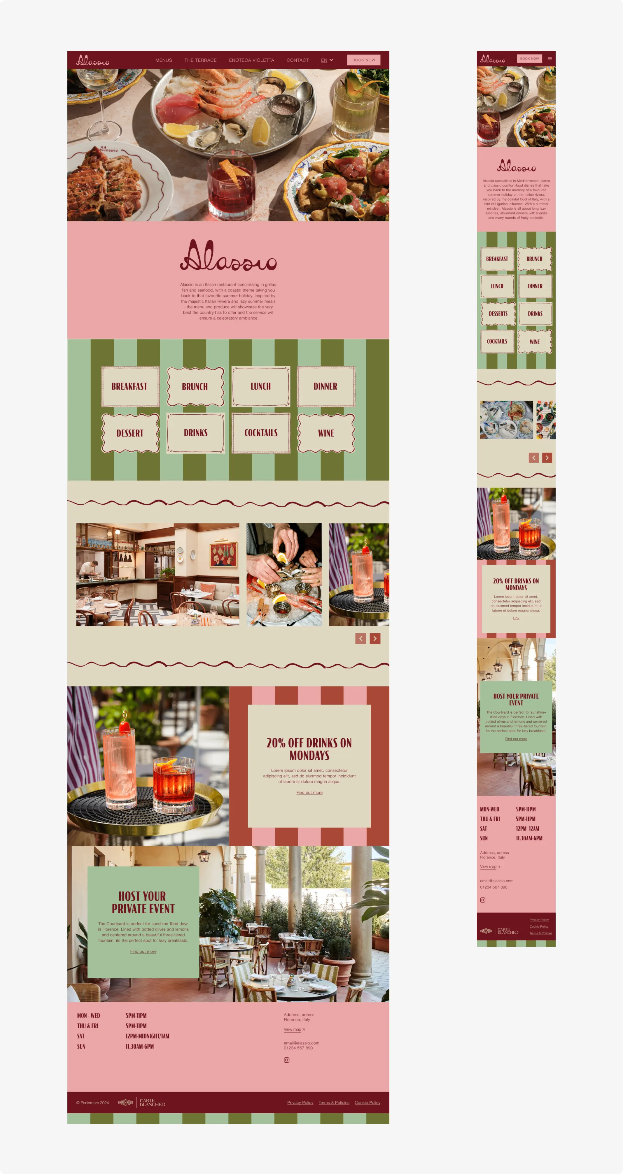 Alassio website design, desktop and mobile