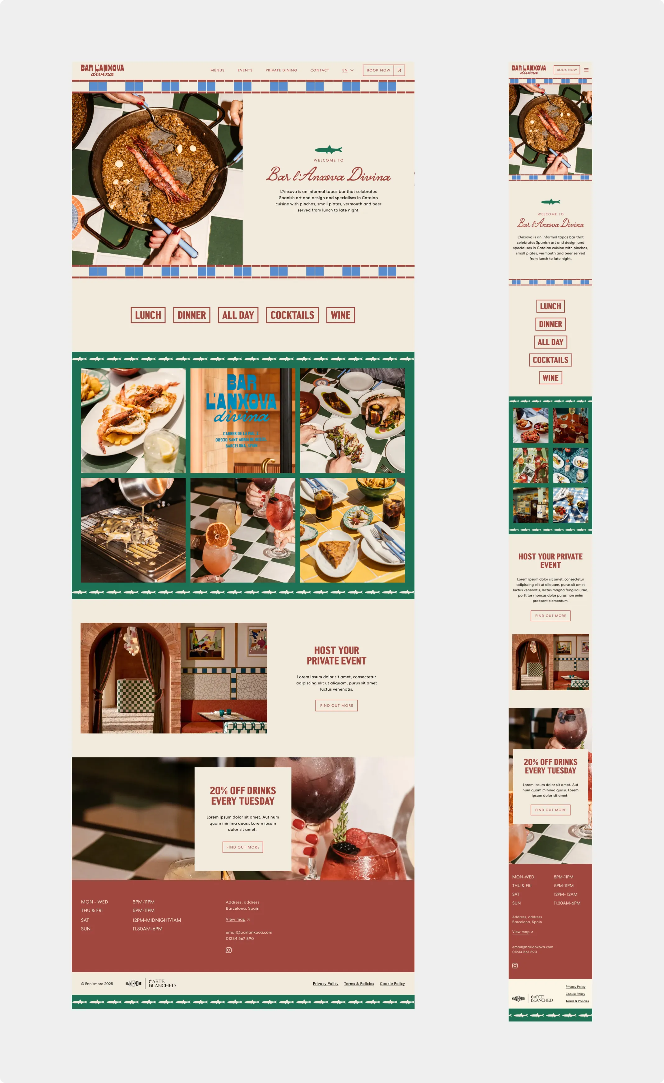 Bar l'Anxova Divina website design, desktop and mobile