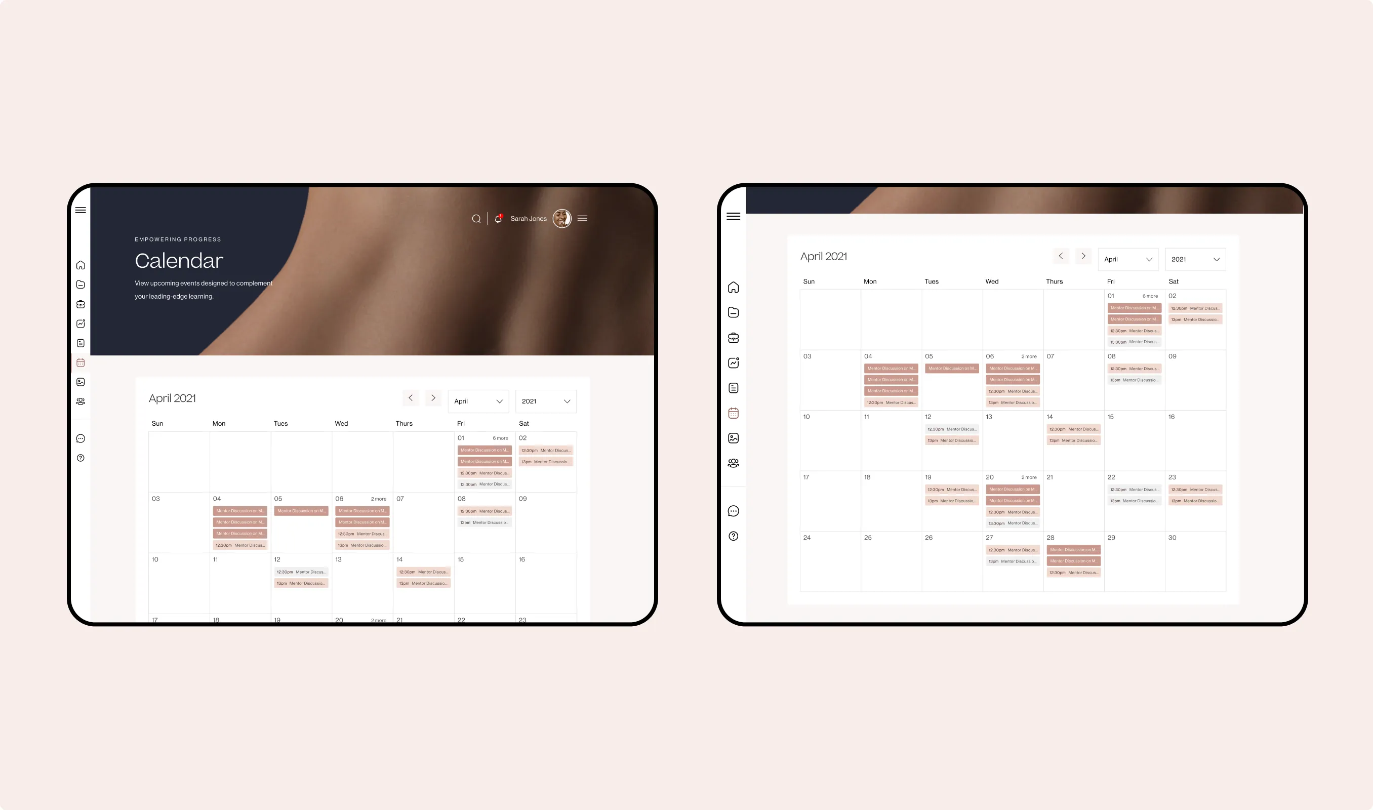 The events calendar on iPad