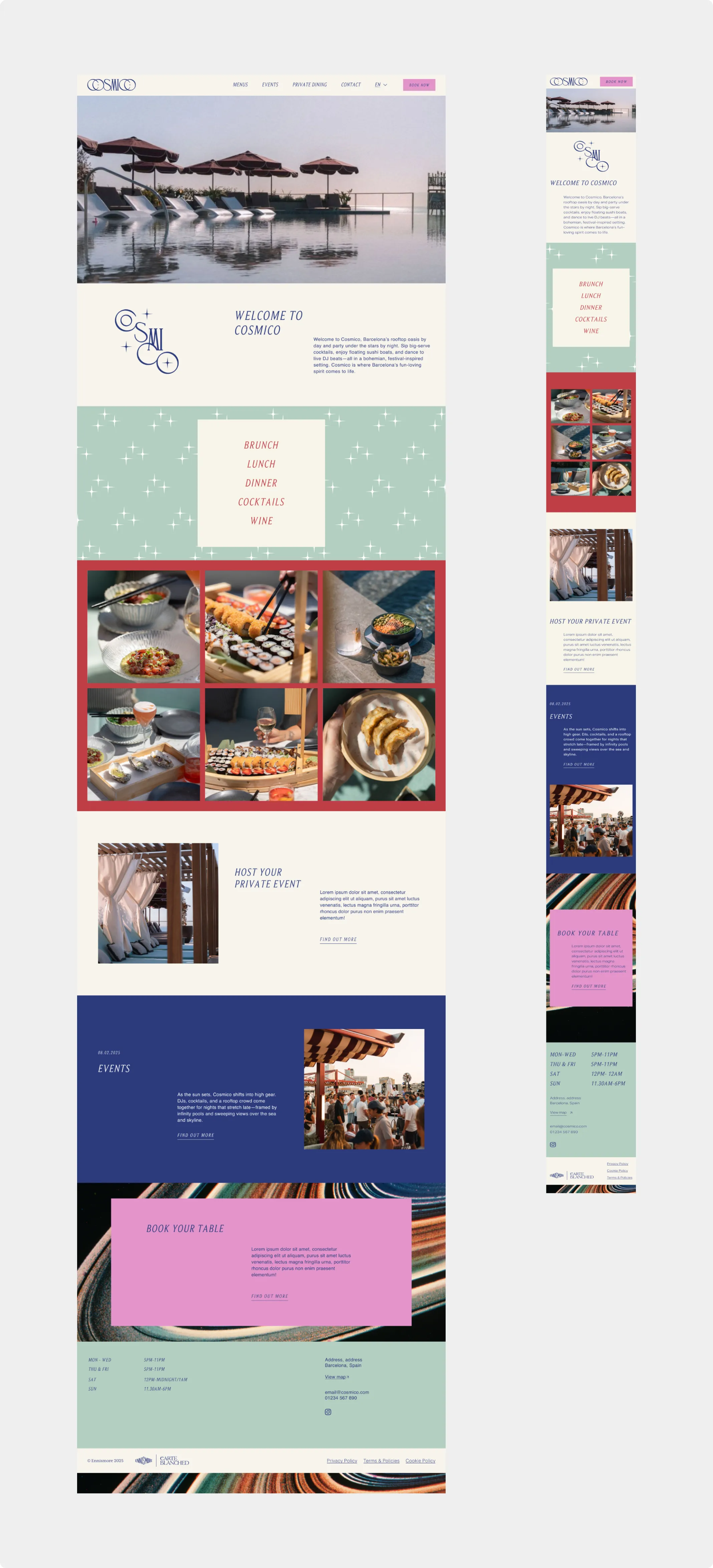 Cosmico website design, desktop and mobile
