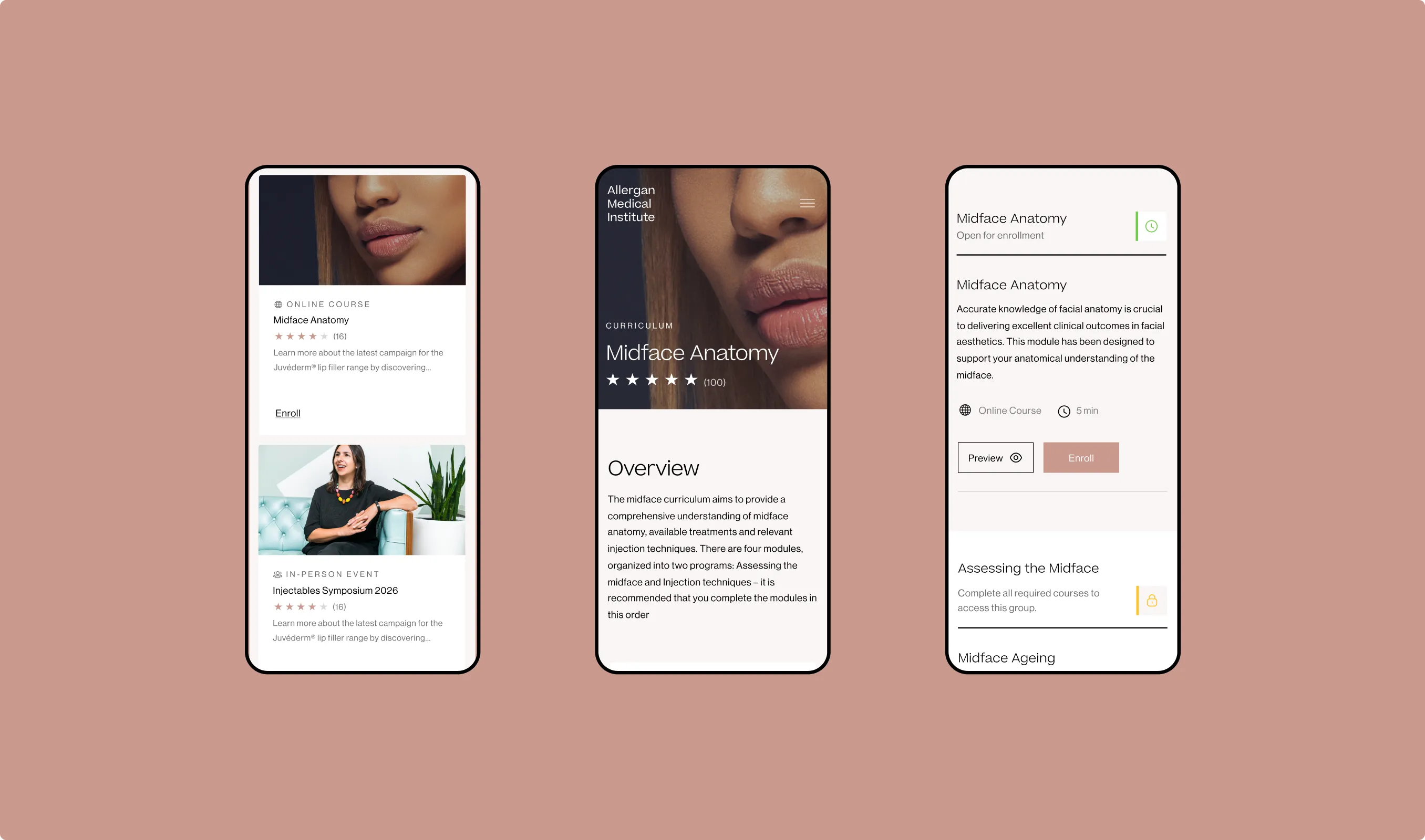 Course and curriculum pages on mobile