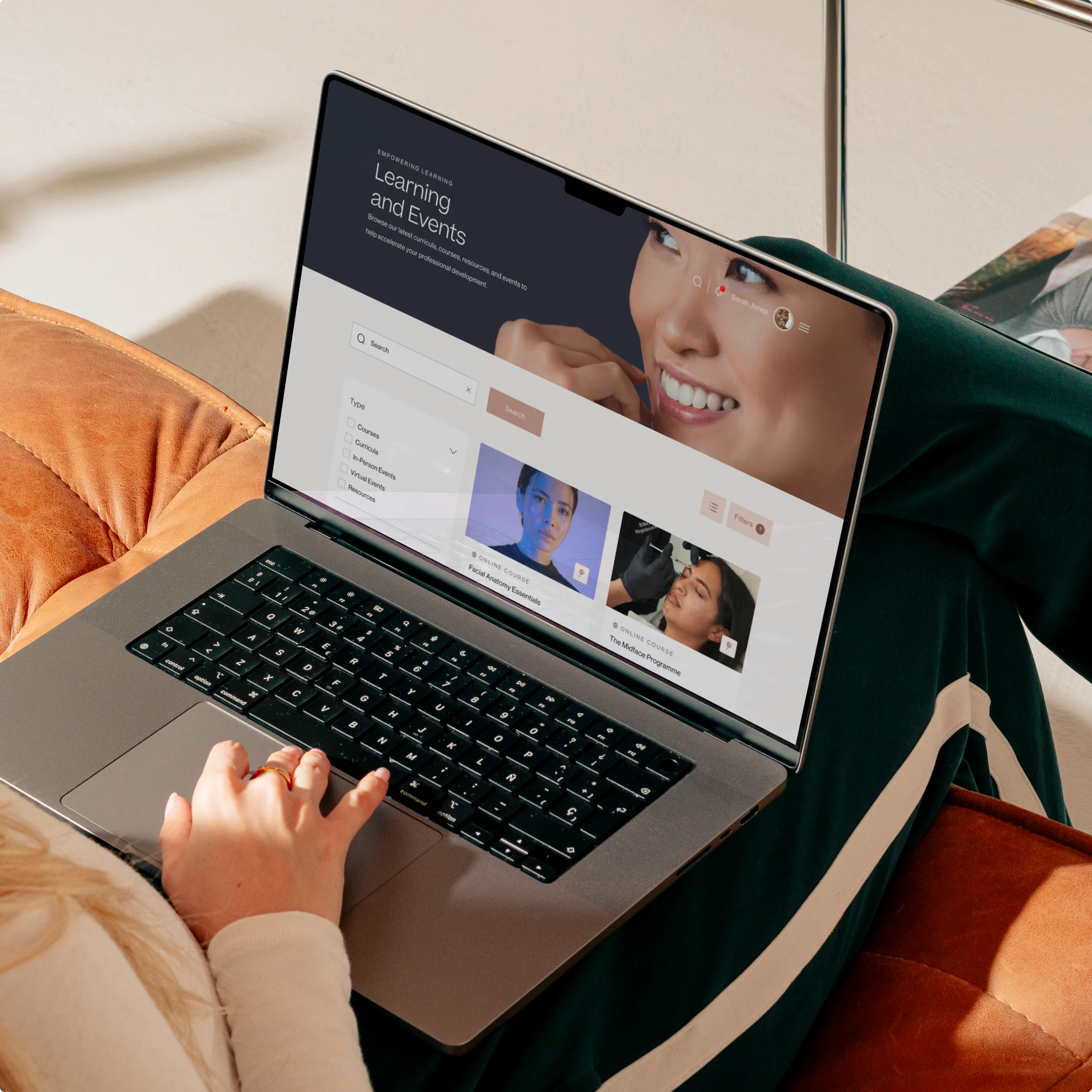 The learning and events hub on a laptop