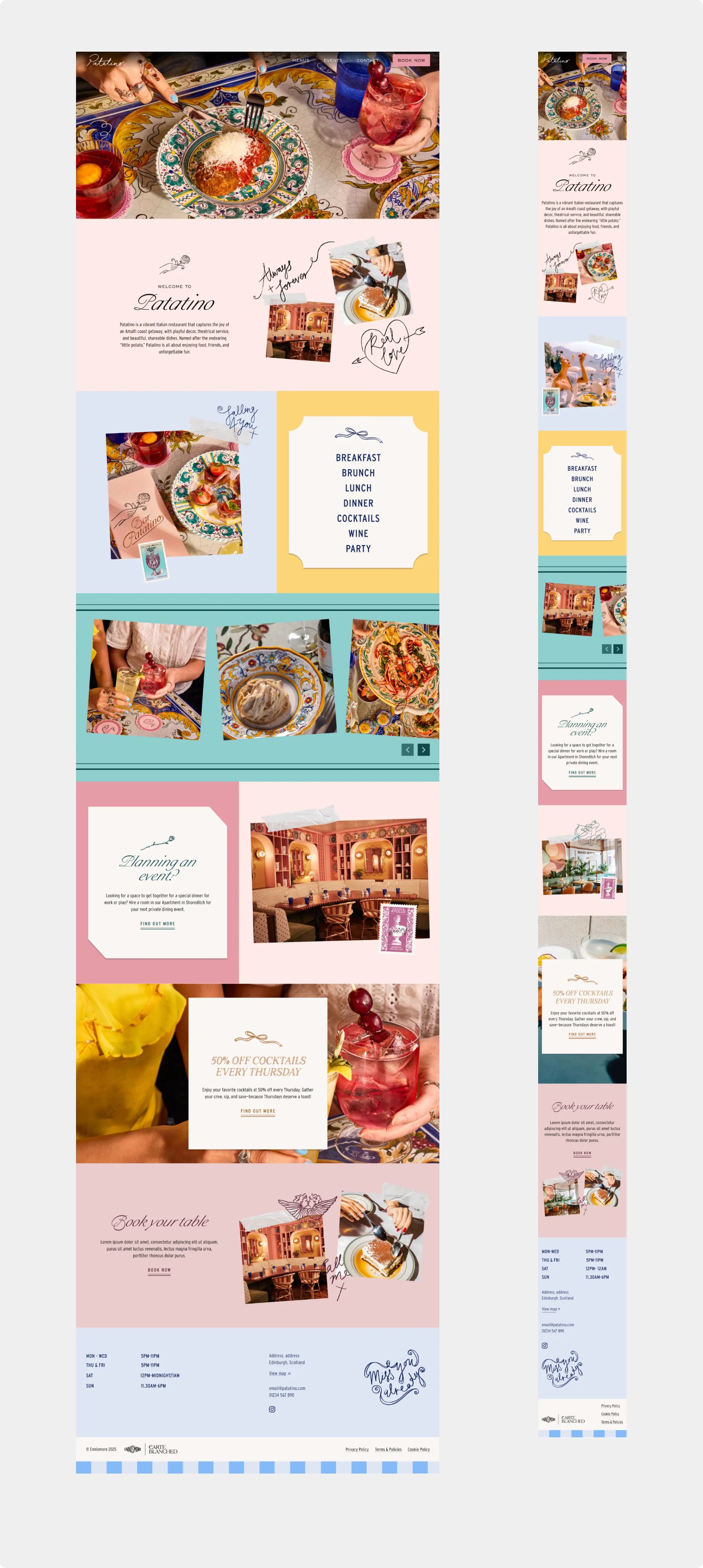 Patatino website design, desktop and mobile